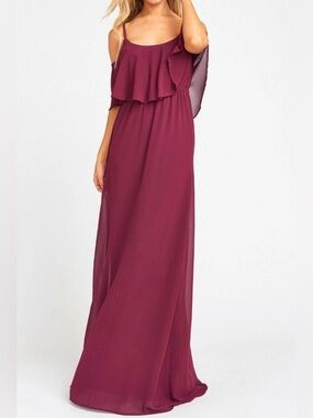 Show Me Your MuMu Caitlin Ruffle Maxi Dress S Merlot Chiffon flowy wedding event